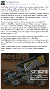 Carl Bowser Racing Williams Grove National Open Rookie of the Year Contender